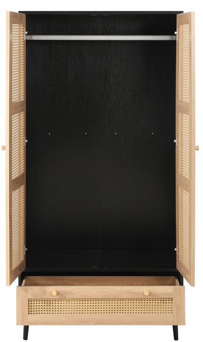 Croxley Black Rattan 2 Door Wardrobe - 1 Drawer