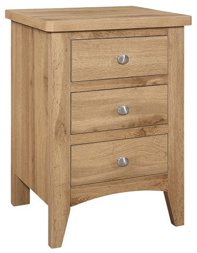 Hampstead Rustic Oak Effect Bedside Cabinet - 3 Drawers