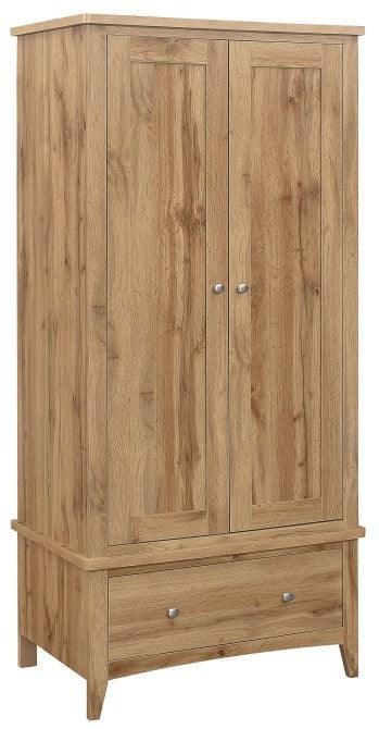 Hampstead Rustic Oak Effect 2 Door Wardrobe - 1 Drawer