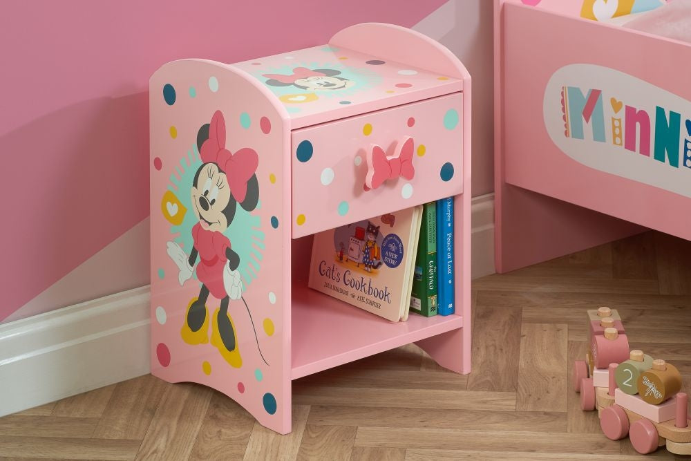 Disney Minnie Mouse Pink 1 Drawer Bedside Cabinet