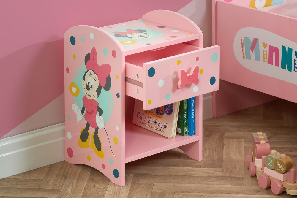 Disney Minnie Mouse Pink 1 Drawer Bedside Cabinet