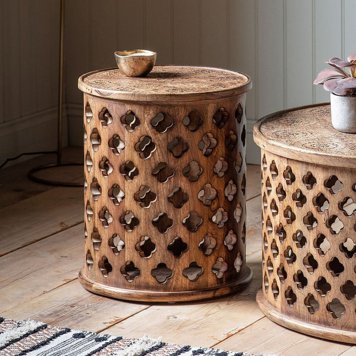 Avalynn Natural Mango Wood Round Side Table