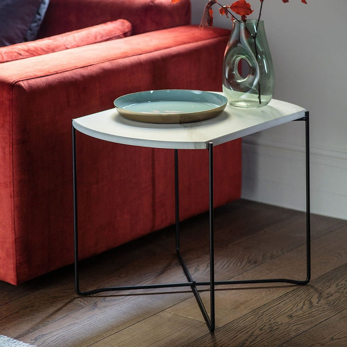 Elyse White Marble Effect Side Table