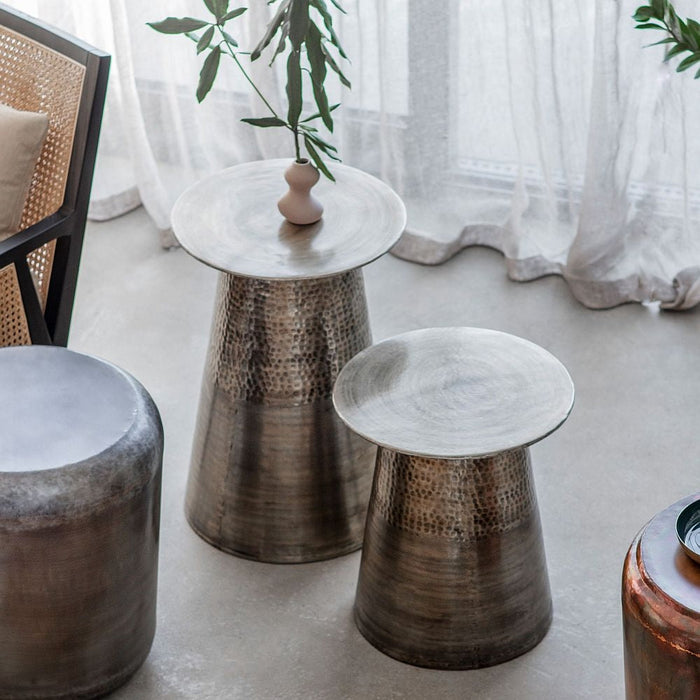 Marisol Antique Brass Round Side Table (Set of 2)