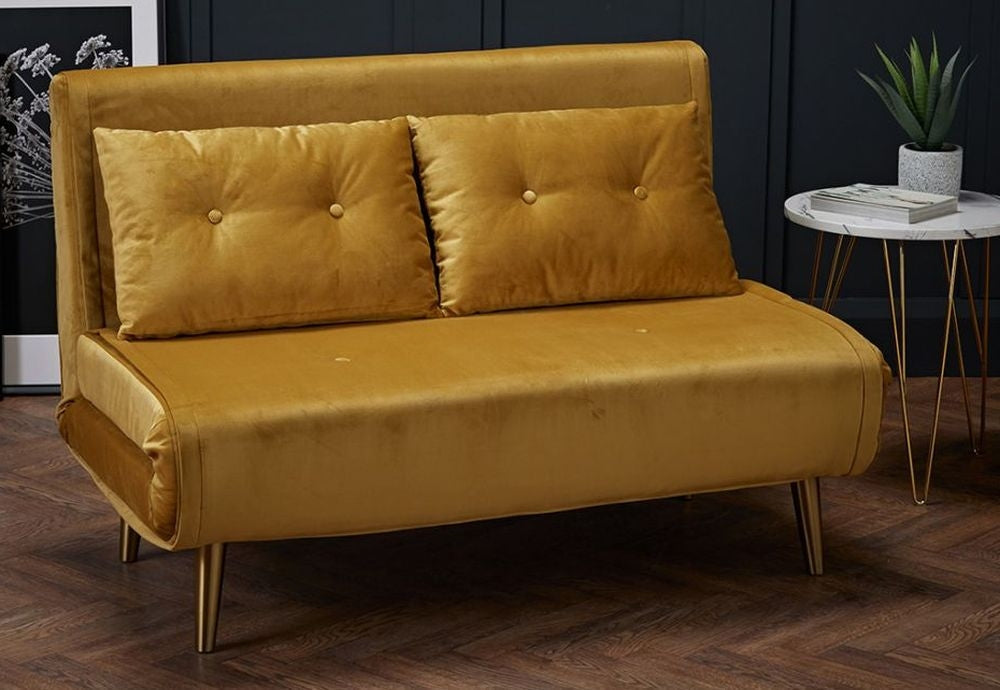 Madison Mustard Plush Velvet Sofa Bed