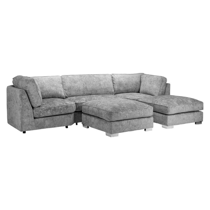 Bishop Fullback Platinum Velvet Fabric U Shape Corner Sofa Suite