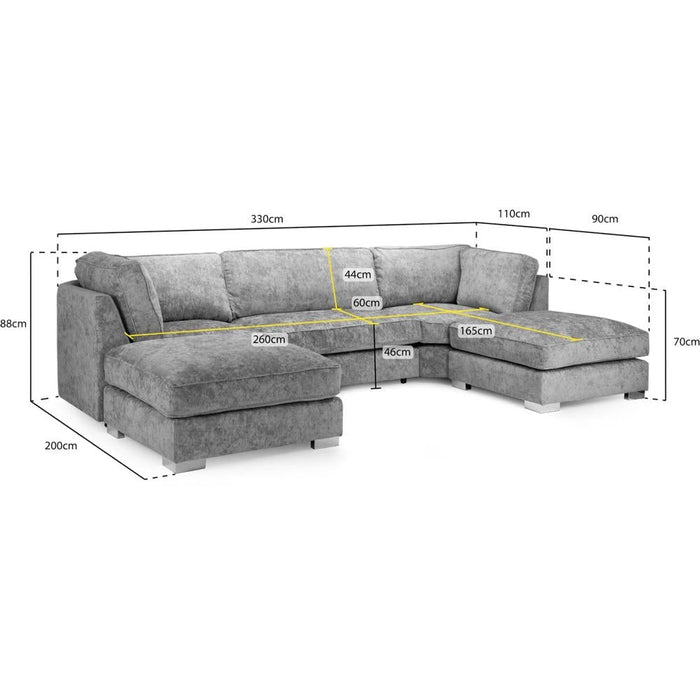 Bishop Fullback Platinum Velvet Fabric U Shape Corner Sofa Suite