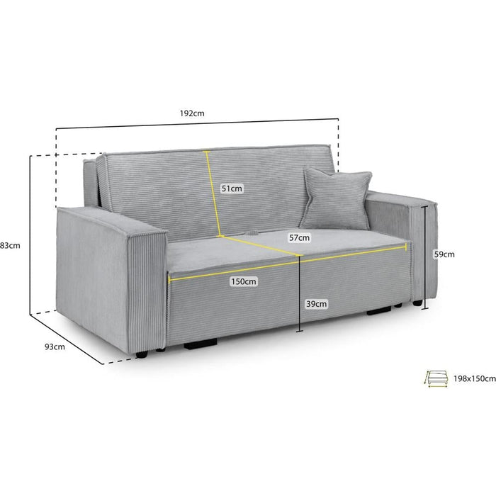 Cassia Grey 3 Seater Sofabed with Storage