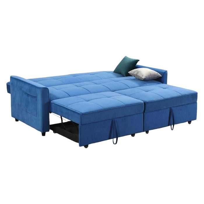 Elegance Blue Plush 3 Seater Sofabed
