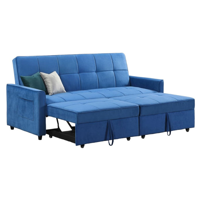 Elegance Blue Plush 3 Seater Sofabed