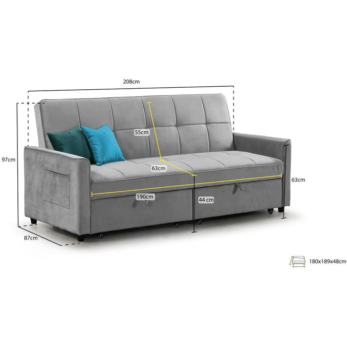 Elegance Blue Plush 3 Seater Sofabed