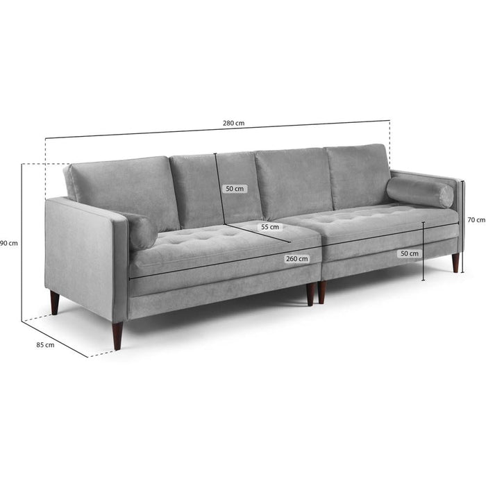 Harper Plush Grey 4 Seater Sofa