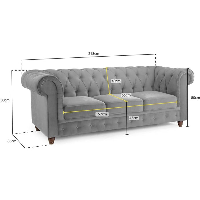 Kensington Flush Blue 3 Seater Sofa