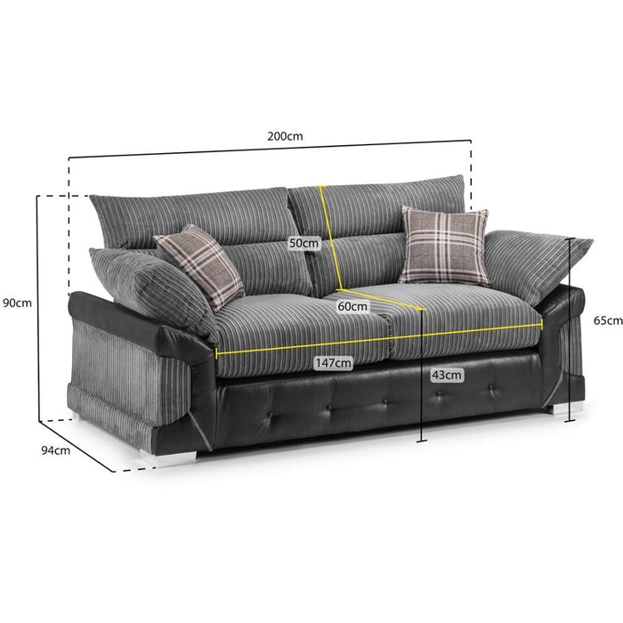 Logan Black and Grey 3 Seater Sofa