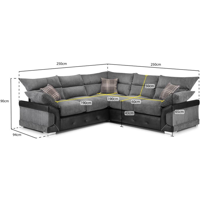 Logan Black and Grey Large Corner Sofa