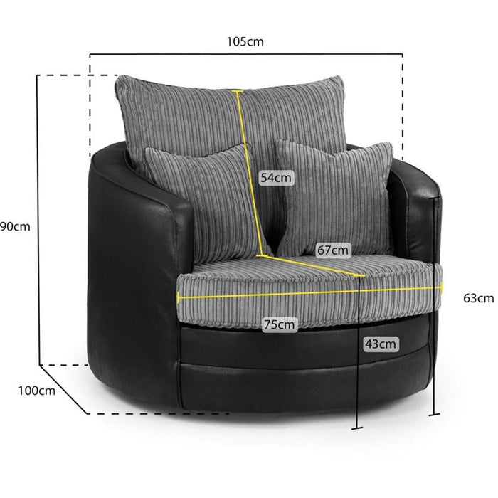 Logan Black and Grey Swivel Chair Sofa