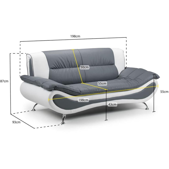 Napoli White and Grey 3 Seater Sofa