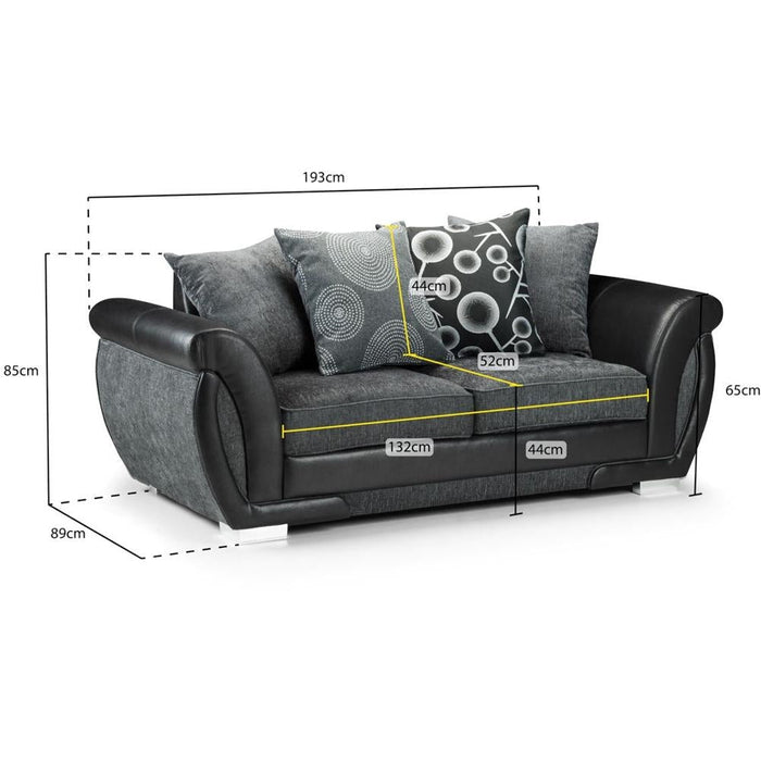 Shannon Black and Grey 3 Seater Sofa