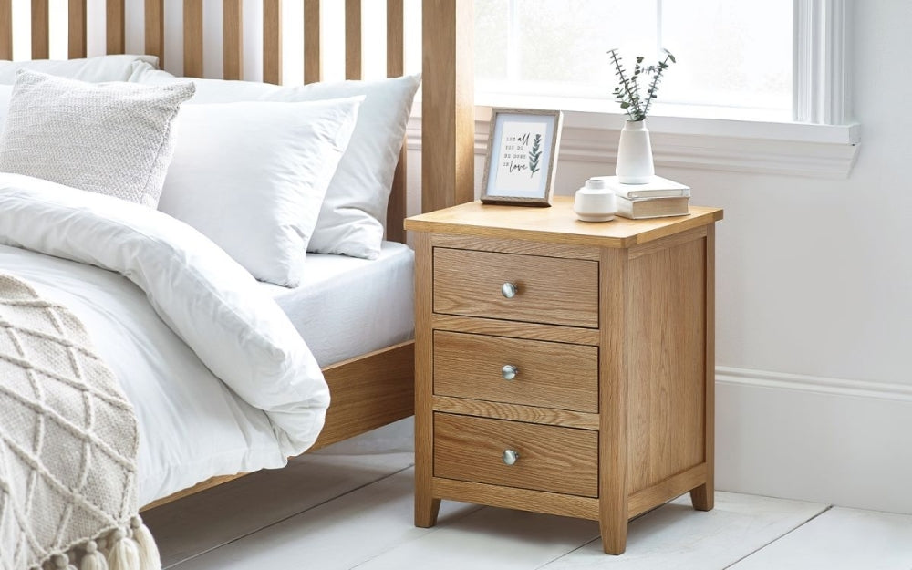 Mallory Oak 3 Drawer Bedside Cabinet