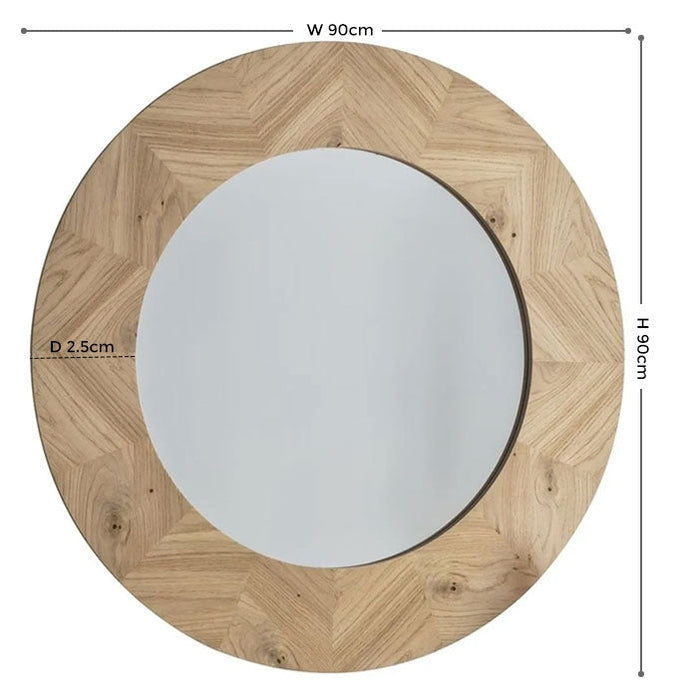 Milano Oak Round Wall Mirror - 90cm x 90cm
