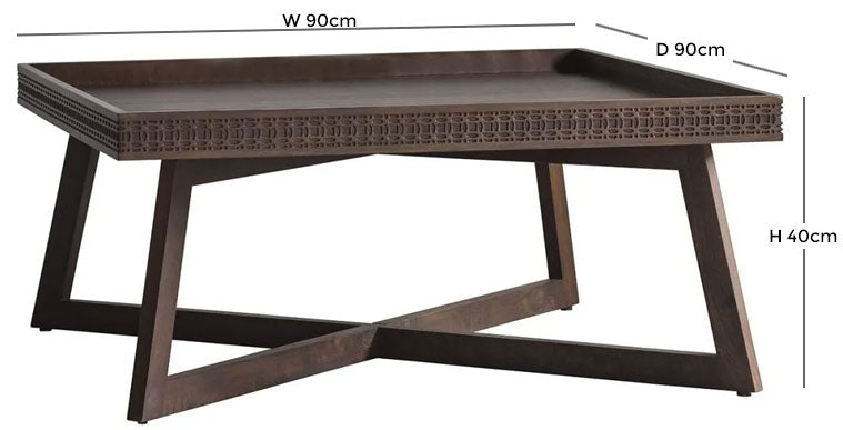 Boho Retreat Chocolate Wood 90cm Square Coffee Table