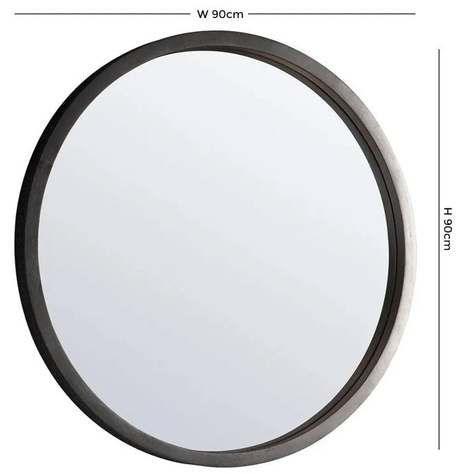 Boho Boutique Black Wood Round Wall Mirror - 90cm x 90cm