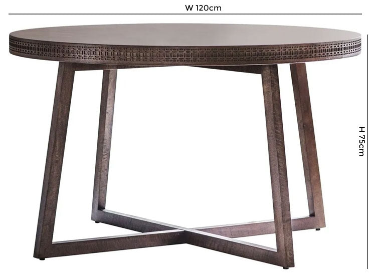 Boho Retreat 120cm Chocolate Wood Round Dining Table