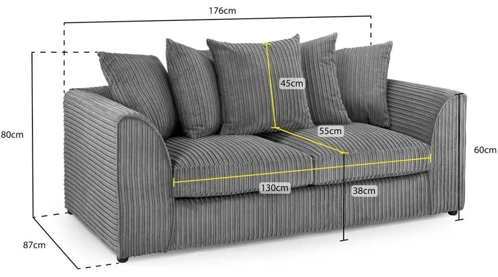 Harley Jumbo Grey 3 Seater Sofa