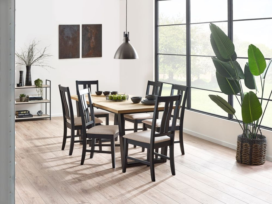 Hilton Black and Oak Herringbone Dining Set with 6 Chairs
