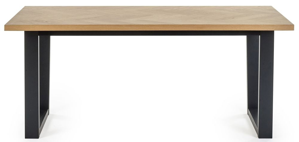 Hilton Herringbone Black and Oak Dining Table - 6 Seater