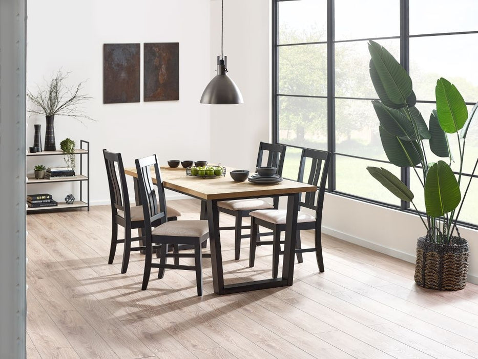 Hilton Herringbone Black and Oak Dining Table - 6 Seater