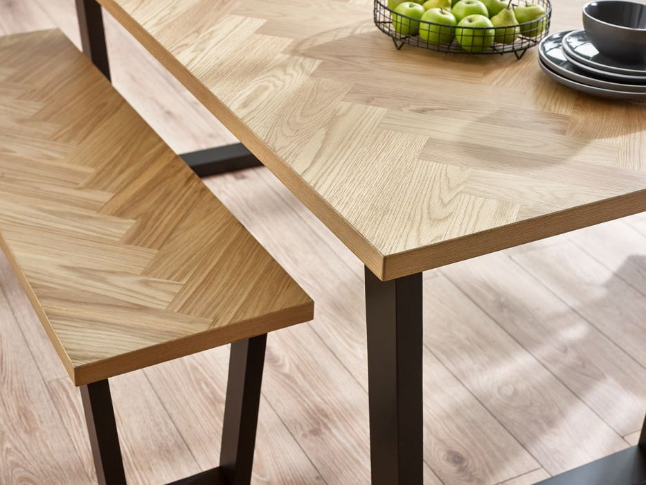 Hilton Black and Oak Herringbone Dining Bench