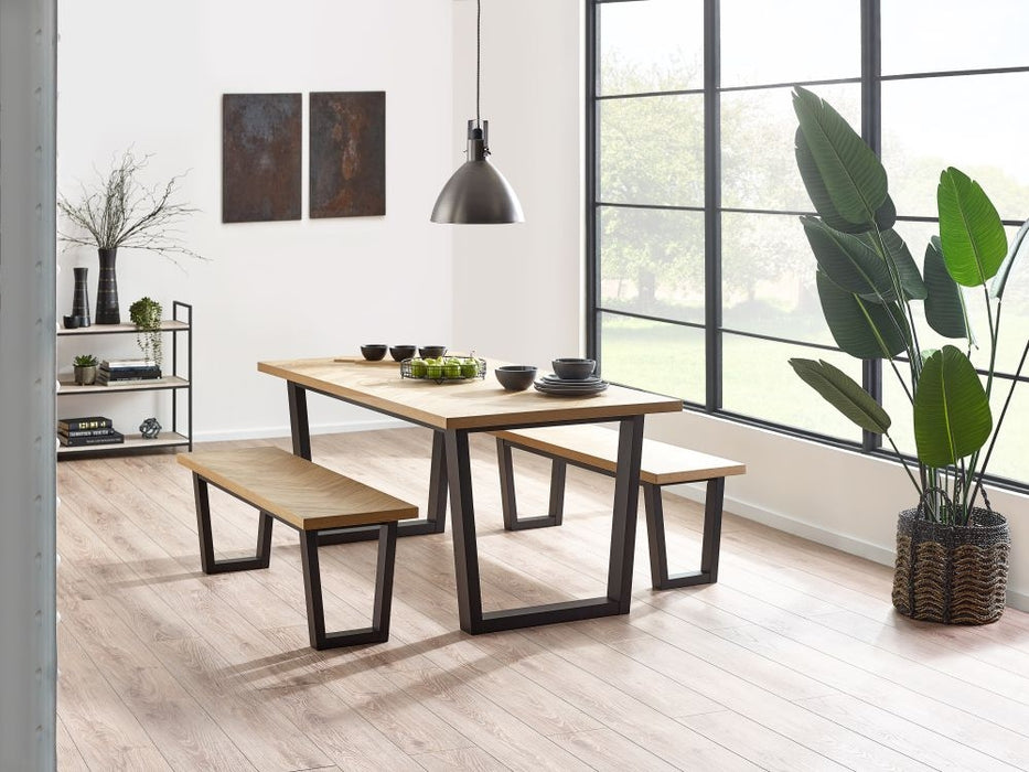 Hilton Black and Oak Herringbone Dining Bench