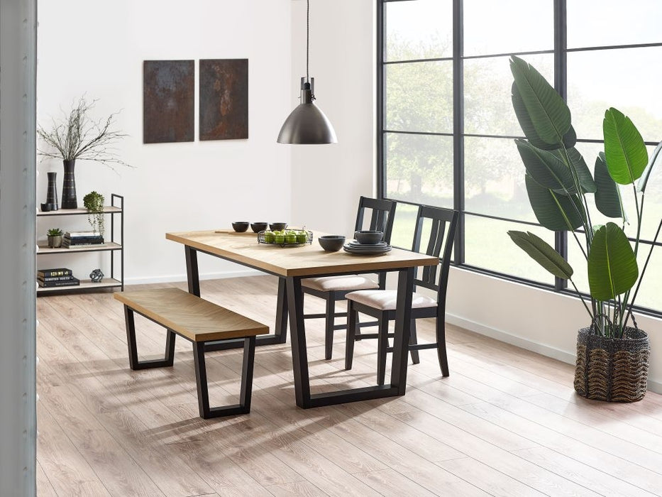 Hilton Black and Oak Herringbone Dining Bench