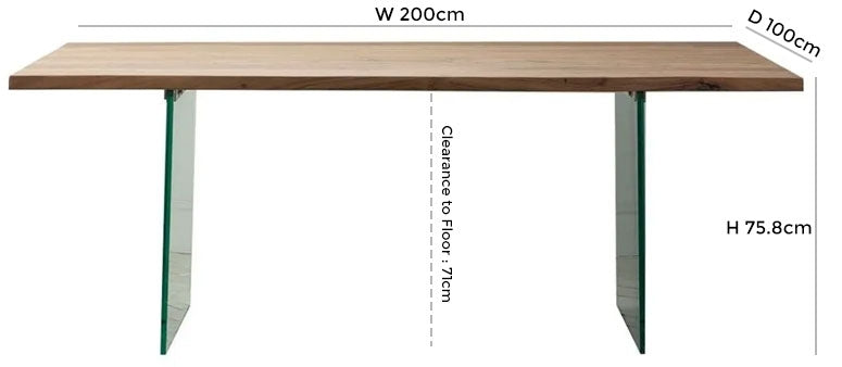 Ferndale 200cm Wood and Glass Dining Table