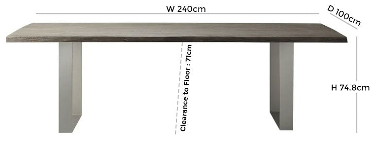 Huntington 240cm Grey Acacia Wood Dining Table
