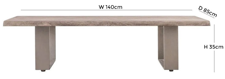Huntington Grey Acacia Wood 140cm Coffee Table
