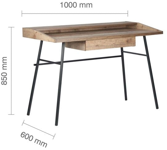 Urban Rustic Wood Effect Industrial Style 1 Drawer Office Desk