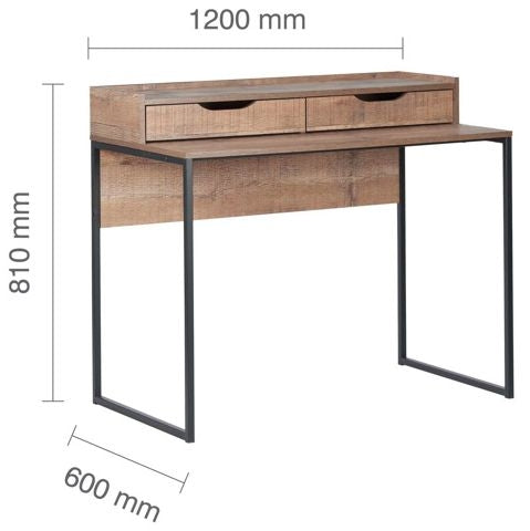 Urban Rustic Wood Effect Industrial Style 2 Drawer Office Desk