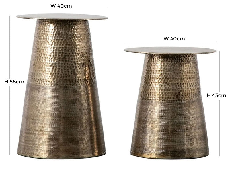 Marisol Antique Brass Round Side Table (Set of 2)