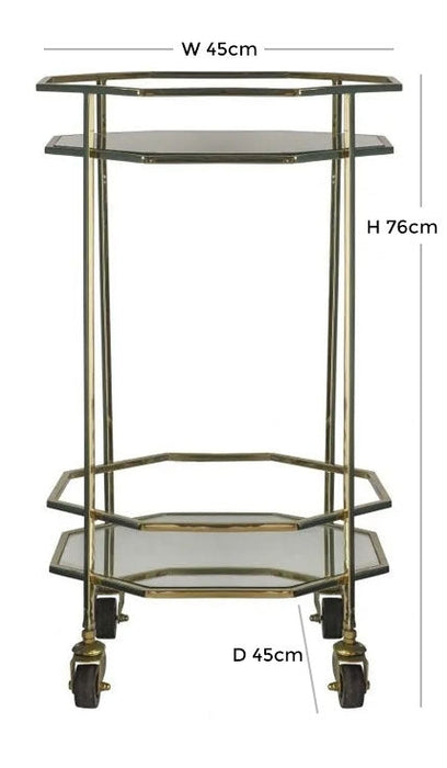 Ockendon Glass and Gold Drinks Trolley