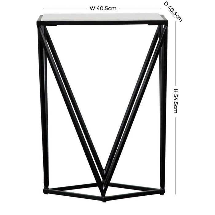 Helford White Marble and Black Side Table