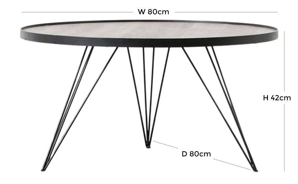 Tufnell Black Metal Round Hairpin Legs 80cm Coffee Table