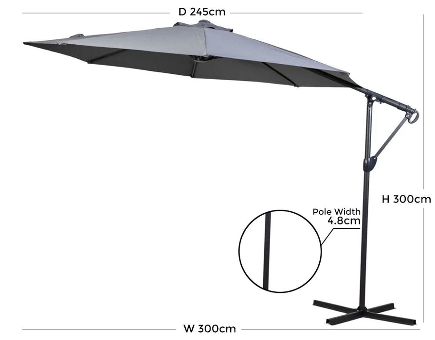 Vazzano Grey 300cm Cantilever Parasol Crank