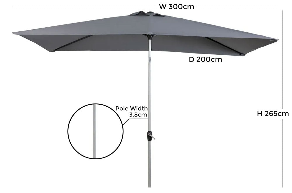Vazzano Grey 200cm Tilting Parasol Crank