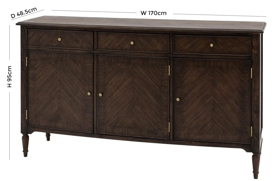 Madison Dark Coffee Wooden Sideboard - 3 Door 3 Drawer
