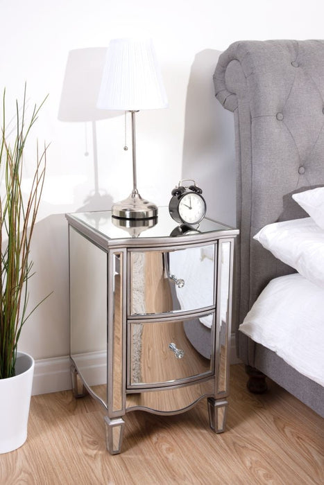 Elysee Mirrored 2 Drawer Narrow Bedside