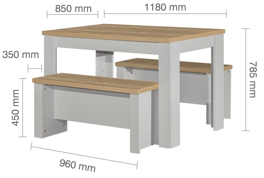 Highgate Grey Dining Set with 2 Bench