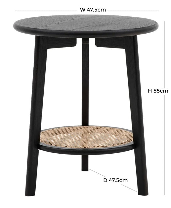 Skylar Black Rattan Round Bedside Table