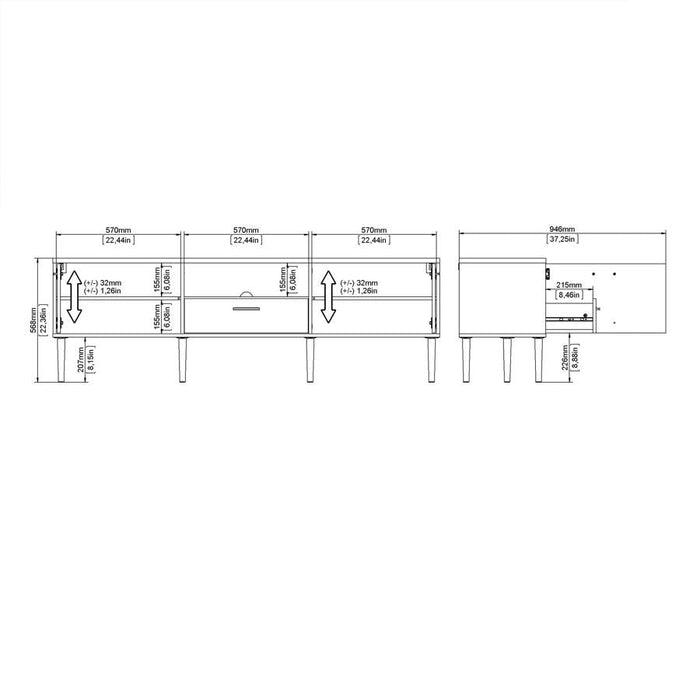 2 Door 1 Drawer Media TV Unit